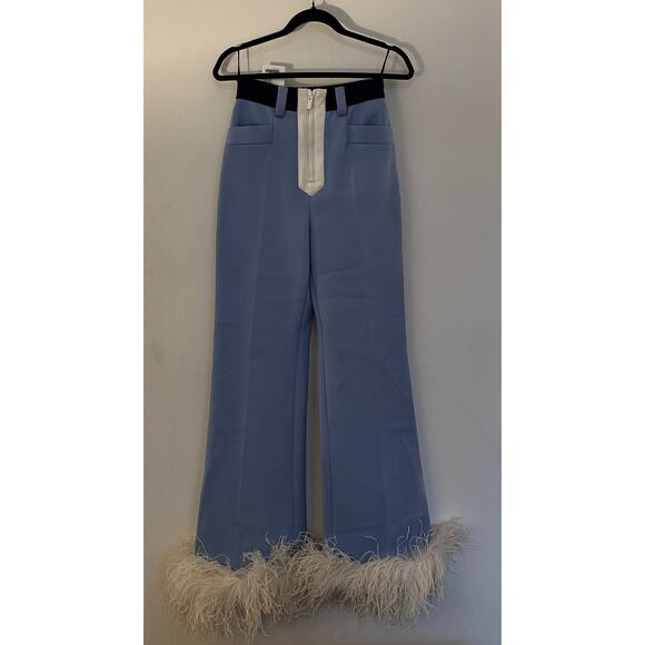 Miu Miu NWT Feather-trimmed Tech-jersey Pants In Blue - Picture 1 of 8